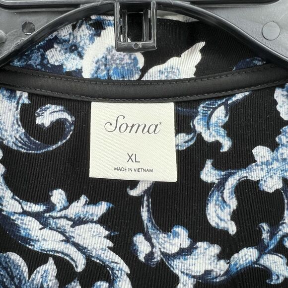 NWT Soma Cool Nights Notch Collar Boudoir Floral Black Top Sz XL Long Sleeve - Picture 6 of 14